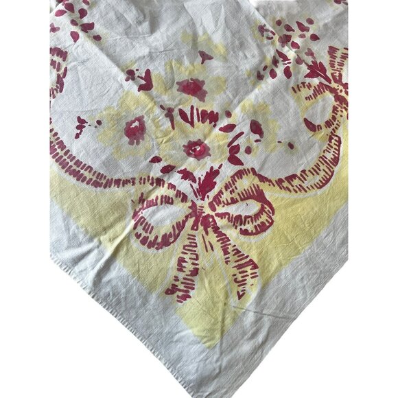 Vintage Floral Tablecloth 37.25" X 33.5" Red & Yellow On White Cotton MCM GUC - Picture 6 of 12